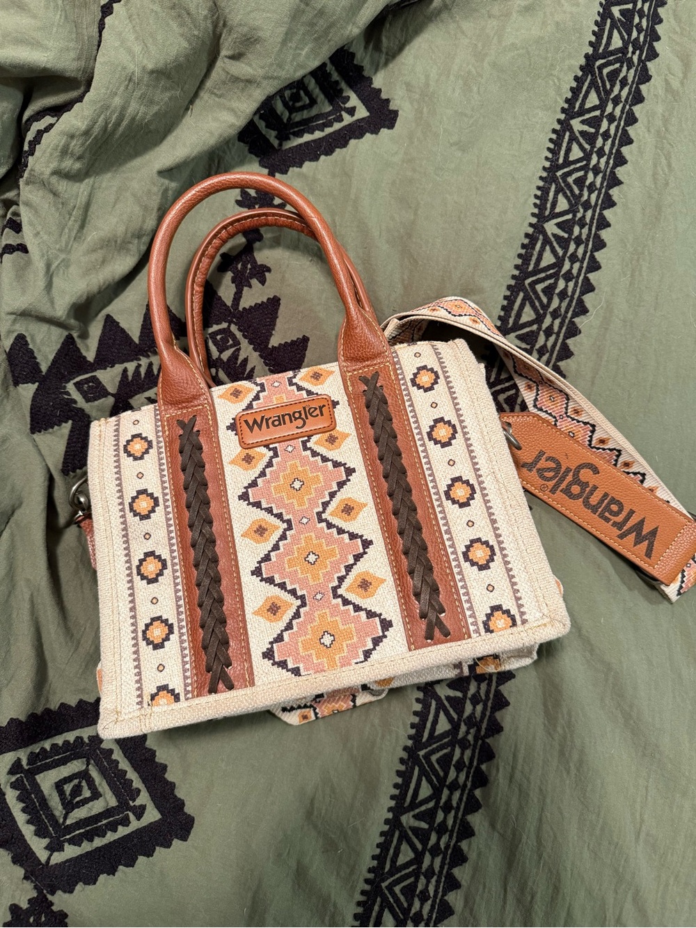Wrangler Beige, Tan & Brown Southwestern Crossbody Bag